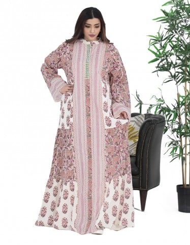 Hosting Jalabiya with embroidery in the center and full print.