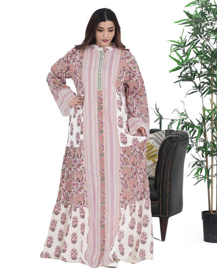 Hosting Jalabiya with embroidery in the center and full print.