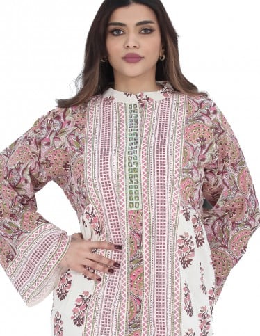 Hosting Jalabiya with embroidery in the center and full print.