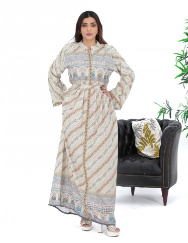 Luxurious Hosting Jalabiya with full embroidery and print.