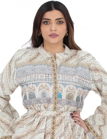 Luxurious Hosting Jalabiya with full embroidery and print.