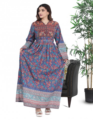 Luxurious Hosting Jalabiya with full embroidery and print.