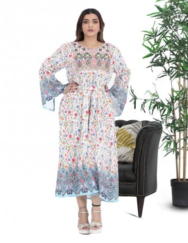 Short Hosting Jalabiya with full embroidery and print.