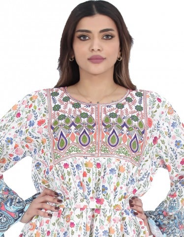 Short Hosting Jalabiya with full embroidery and print.