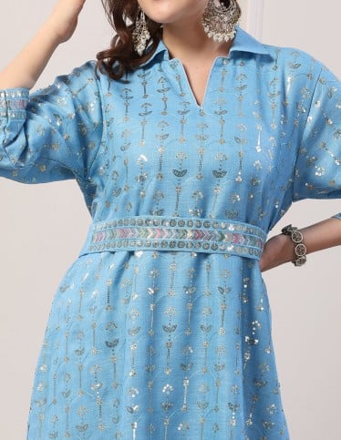 Short Sleeve Jalabiya Silver Embroidery