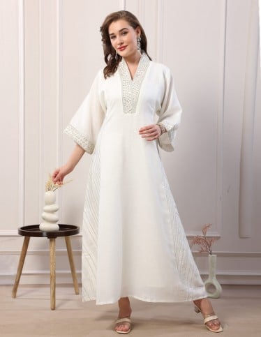 Short Sleeve Jalabiya Decorative Trim