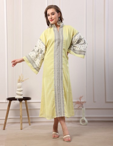 Wide Sleeve Jalabiya Floral Print