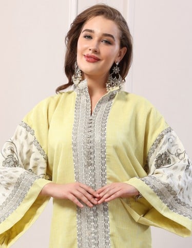 Wide Sleeve Jalabiya Floral Print