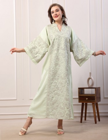 Long Wide Sleeve Jalabiya Embroidered Stitch