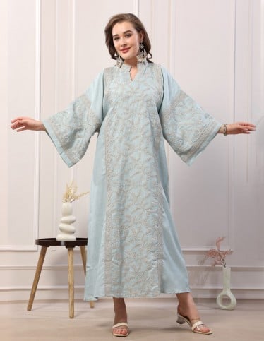Long Wide Sleeve Jalabiya Embroidered Stitch