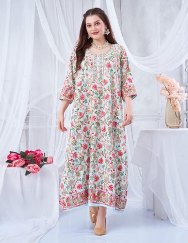 Two-thirds sleeve reception jalabiya, patterned