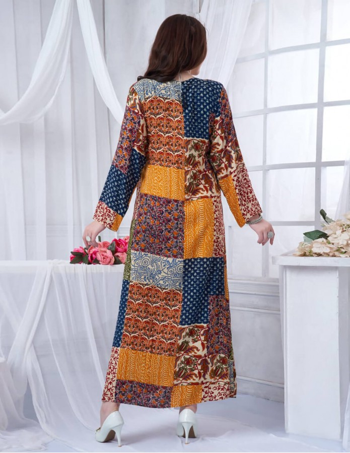 جلابية استقبال كم طويل كاروهات