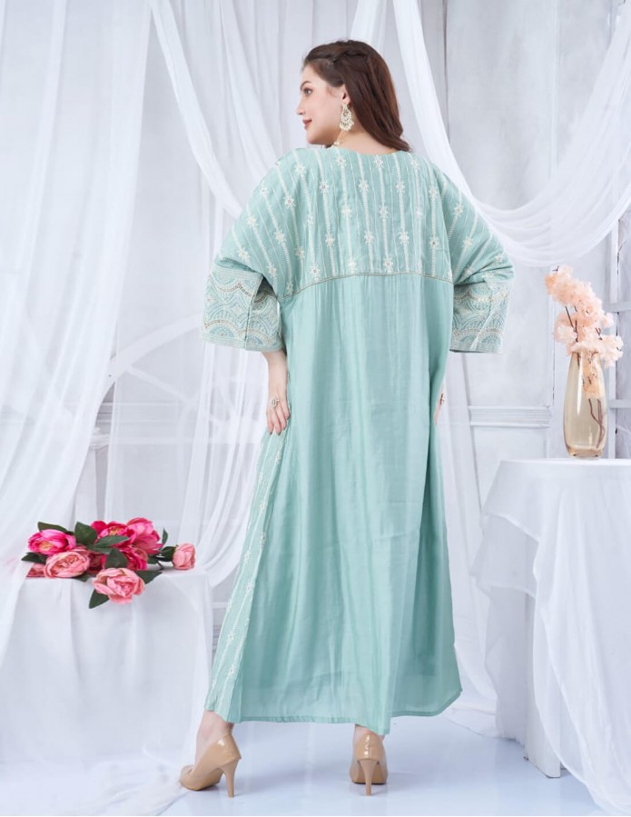 Two-thirds sleeve jalabiya with full embroidery