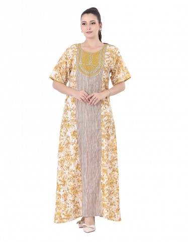 Yellow summer jalabiya with delicate patterns.