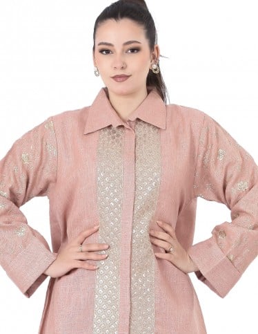 Blush pink shirt-style jalabiya.