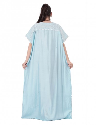 Sky blue kaftan jalabiya with embroidered yoke.