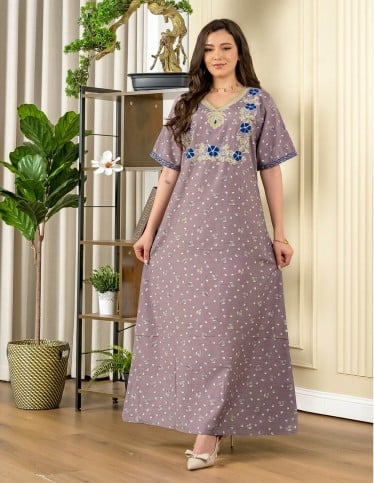 Half-Sleeve Floral Printed Jalabiya