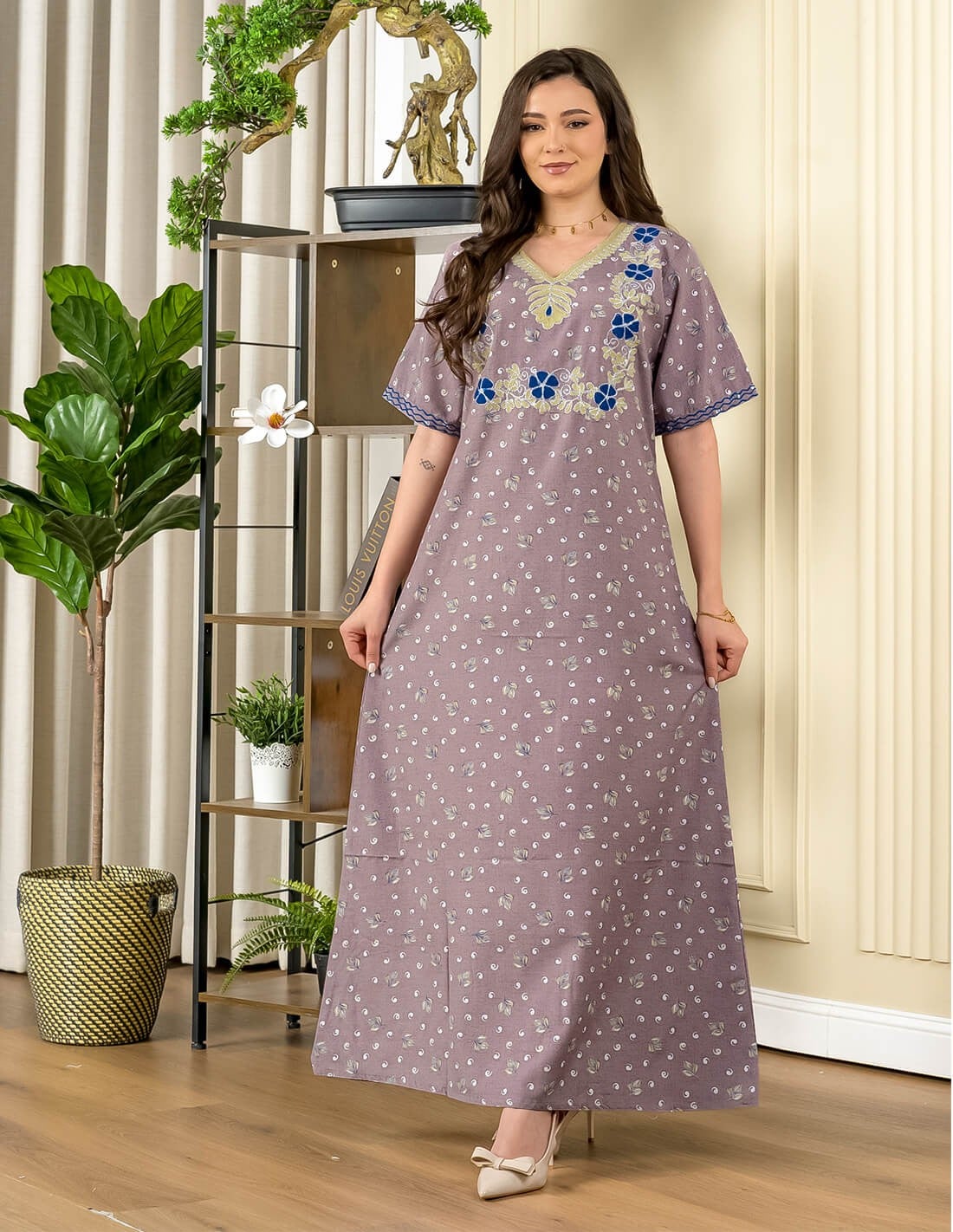 Half-Sleeve Floral Printed Jalabiya