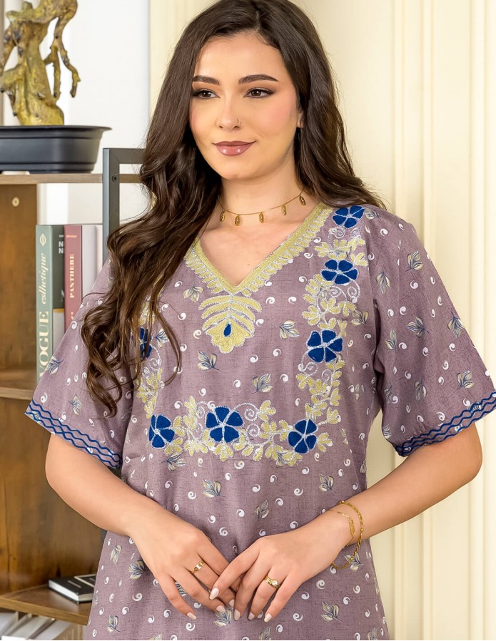 Half-Sleeve Floral Printed Jalabiya