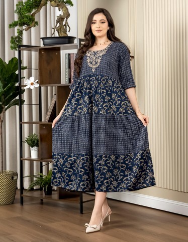 Short Jalabiya with Half Sleeves and Floral Print