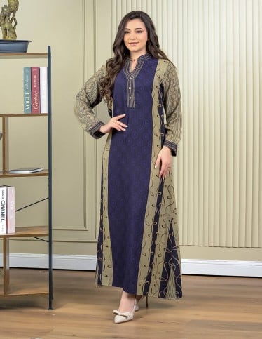 Long-Sleeve Layered Jalabiya with Side Floral Embroidery