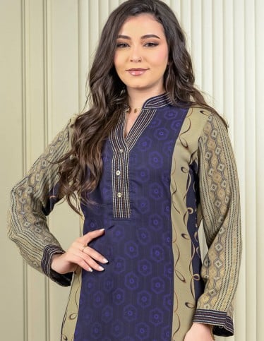 Long-Sleeve Layered Jalabiya with Side Floral Embroidery