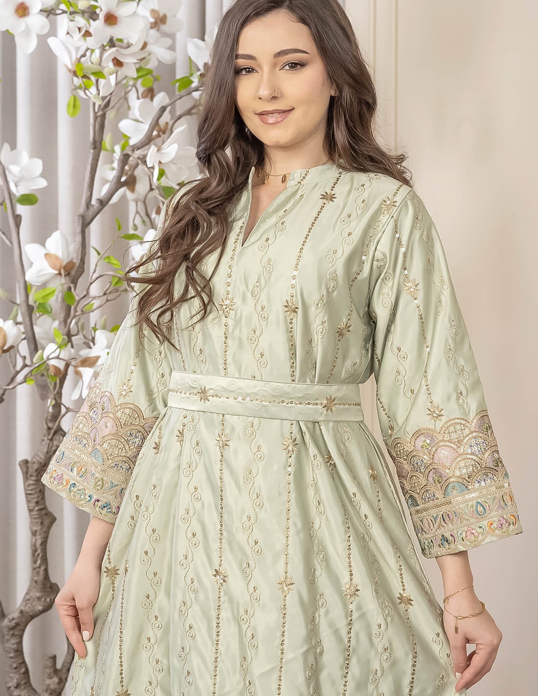 Short Jalabiya with Half Sleeves and Embroidery