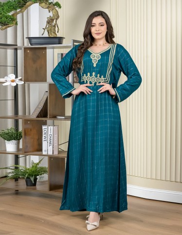 Long-Sleeve Jalabiya with Geometric Print