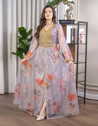 Elegant Tulle Jalabiya with External Embroidery