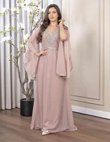 Wide-Open Sleeve Jalabiya with Silver Stone Embroidery