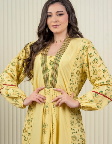Long-Sleeve Jalabiya with Side Floral Print