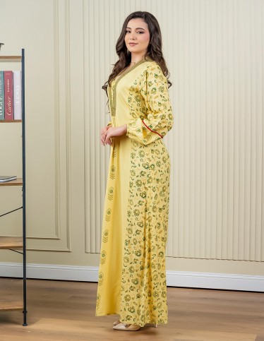 Long-Sleeve Jalabiya with Side Floral Print