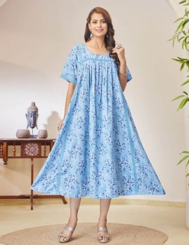Blue jalabiya with floral prints.