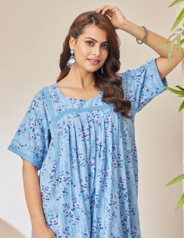Blue jalabiya with floral prints.