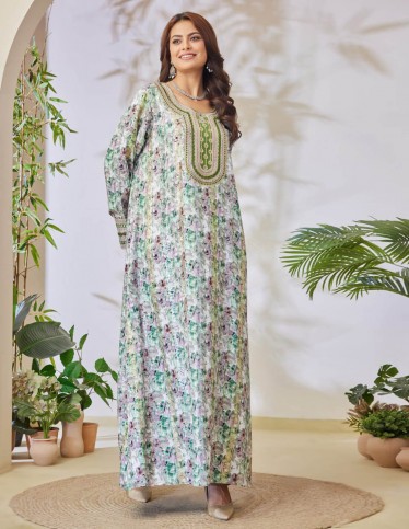 Green and pink printed jalabiya.