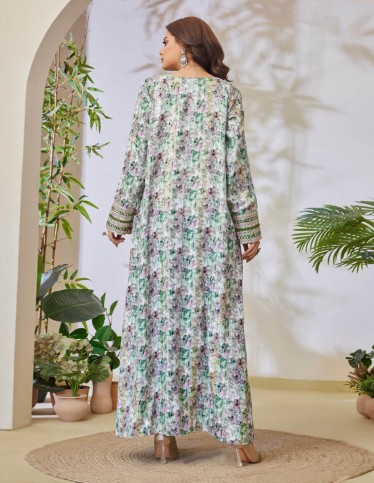 Green and pink printed jalabiya.