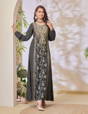 Black jalabiya with golden embroidery.