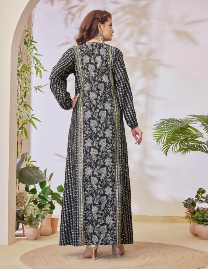 Black jalabiya with golden embroidery.