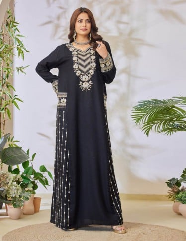 Black jalabiya with silver embroidery.