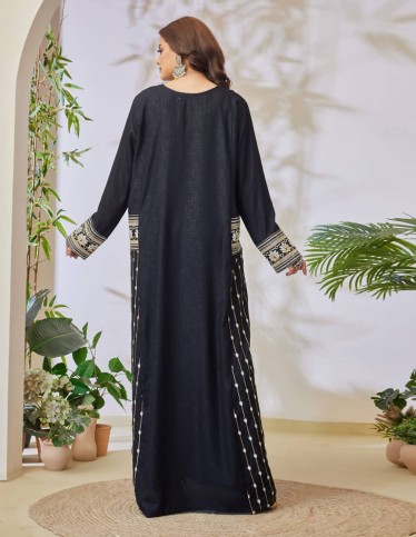 Black jalabiya with silver embroidery.