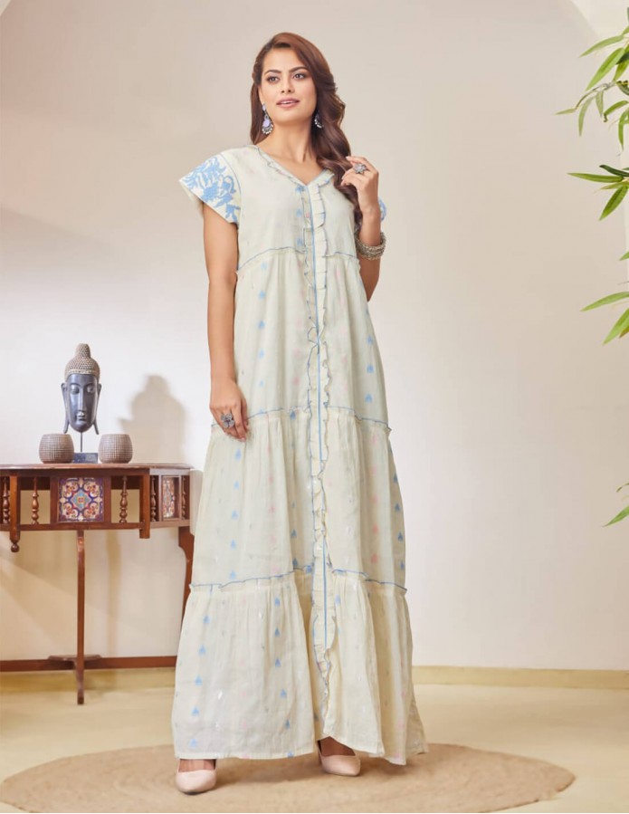 Soft Cotton Jalabiya with Modern Print and Embroidered Sleeves