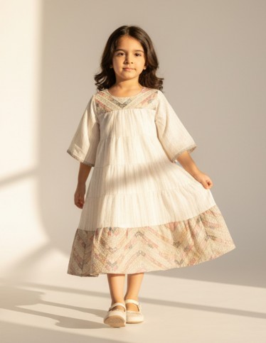 Elegant off-white girls' jalabiya.