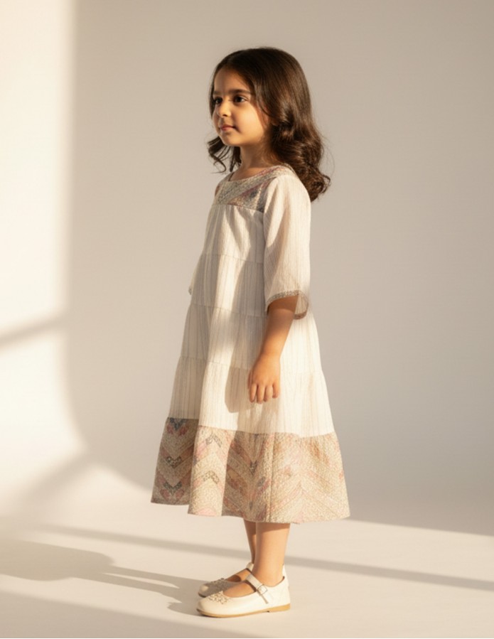 Elegant off-white girls' jalabiya.