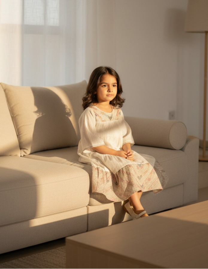 Elegant off-white girls' jalabiya.