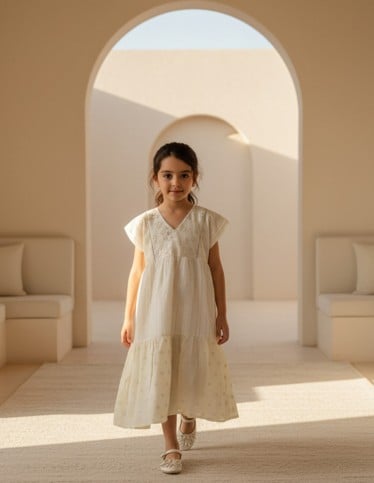 Elegant White girls' jalabiya.