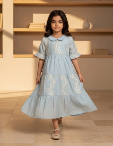 Elegant Dark Blue girls' jalabiya.