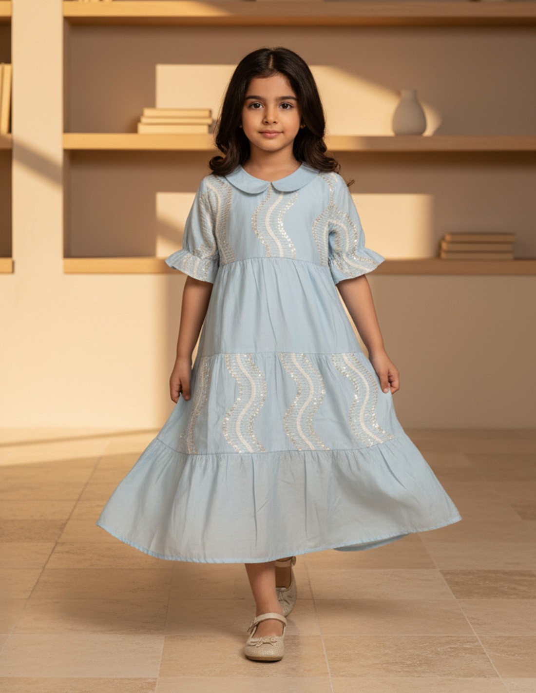 Elegant Dark Blue girls' jalabiya.