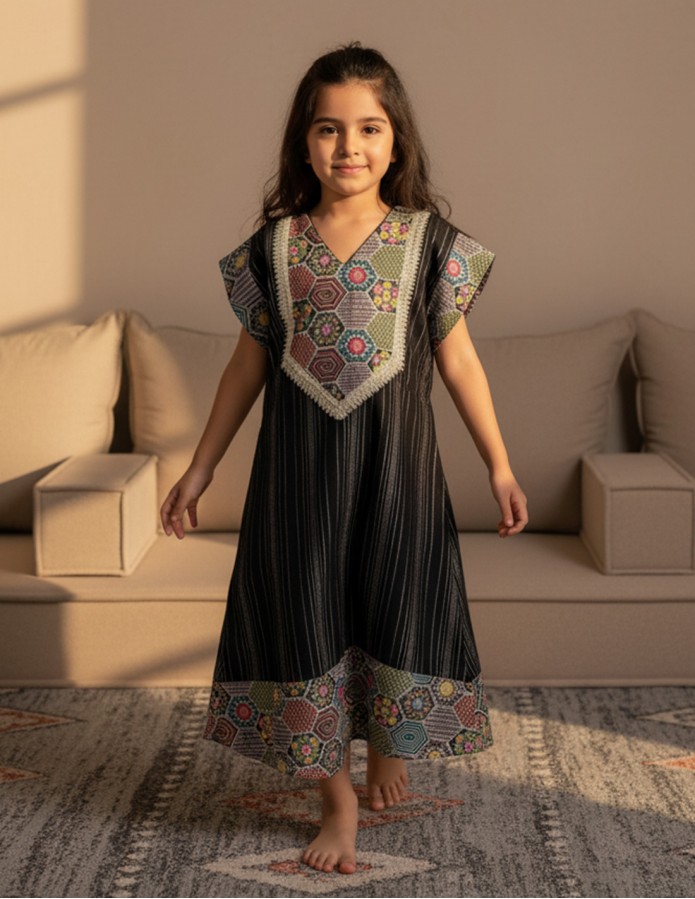 جلابية أسود أنيقة للبنات.