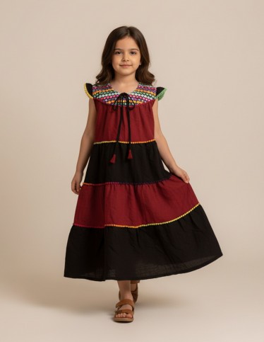 Elegant Red & Black girls' jalabiya.