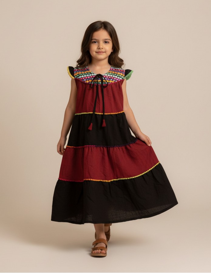 Elegant Red & Black girls' jalabiya.